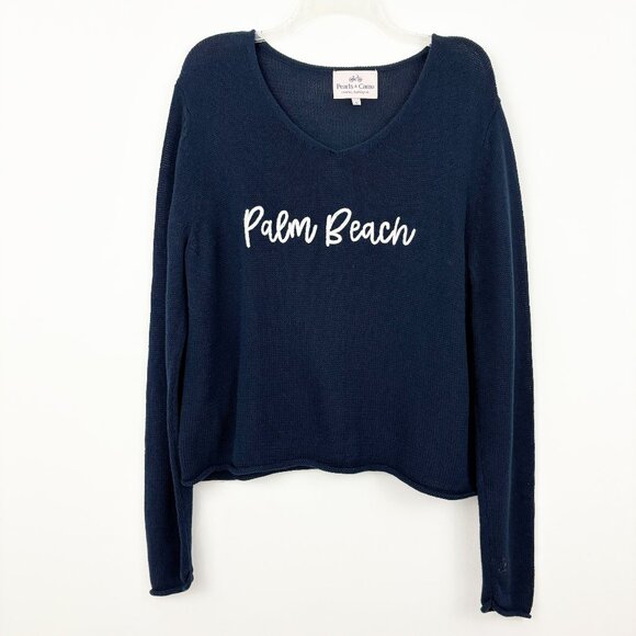 Pearls & Camo Palm Beach Sweater Size L Navy White Lightweight Cotton V-neck - Picture 1 of 6
